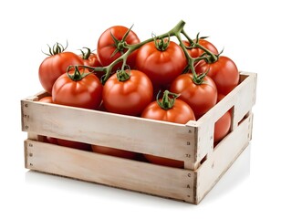 Fresh Red Tomatoes in Wooden Crate