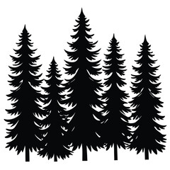 Obraz premium Silhouette of Pine Trees: Evergreen Forest Vector Illustration, Nature Landscape Graphic, Conifer Trees Clipart, Black and White Design