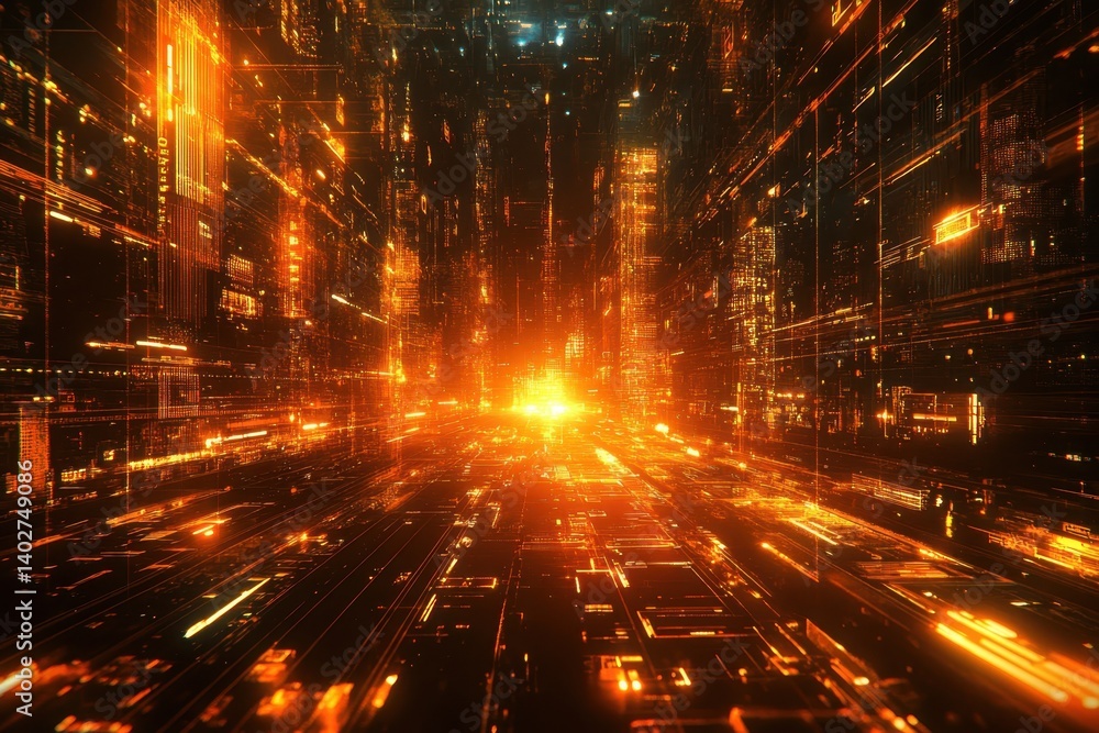 Aufkleber a vivid digital scene with dynamic lines and glowing lights in a futuristic backdrop