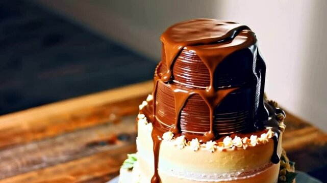 Chocolate ganache video being drizzled over a cake
