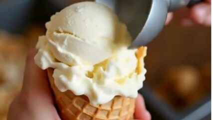 Ice cream being scooped into a cone - Powered by Adobe