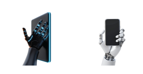 Robotic hands grasping modern smartphones 
