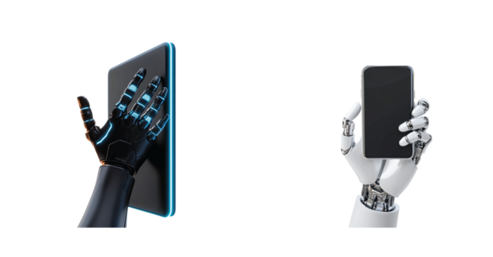 Robotic hands grasping modern smartphones 