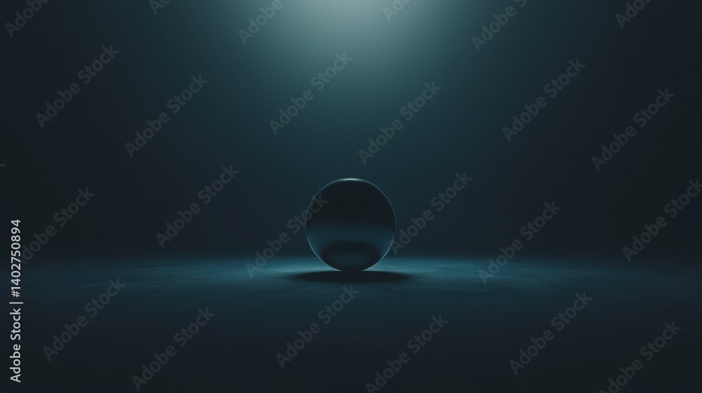 Poster a dark blue sphere with a light source casting a shadow on the floor.