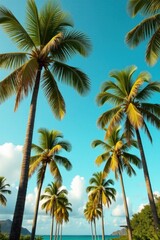 Palm trees sway gently in warm tropical breeze, palm trees, film,