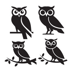 set of owls sitting on branch