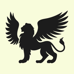winged lion icon, mythical beast vector design.