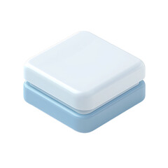 Minimalist Isometric Square Buttons Stacked in White and Pale Blue, Shiny Modern Style UI Component for Web Design