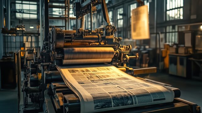Printing Press Rolling Out Newspapers in Old Industrial Facility