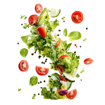 Falling of fresh mixing salad with green vegetabl png