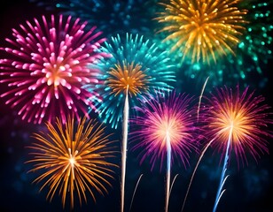 Naklejka premium Colorful Fireworks Display at Night