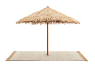 Beach umbrella and rug set for summer relaxation and comfort, cut out