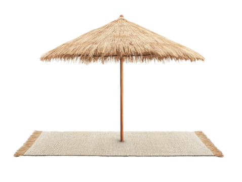 Beach umbrella and rug set for summer relaxation and comfort, cut out