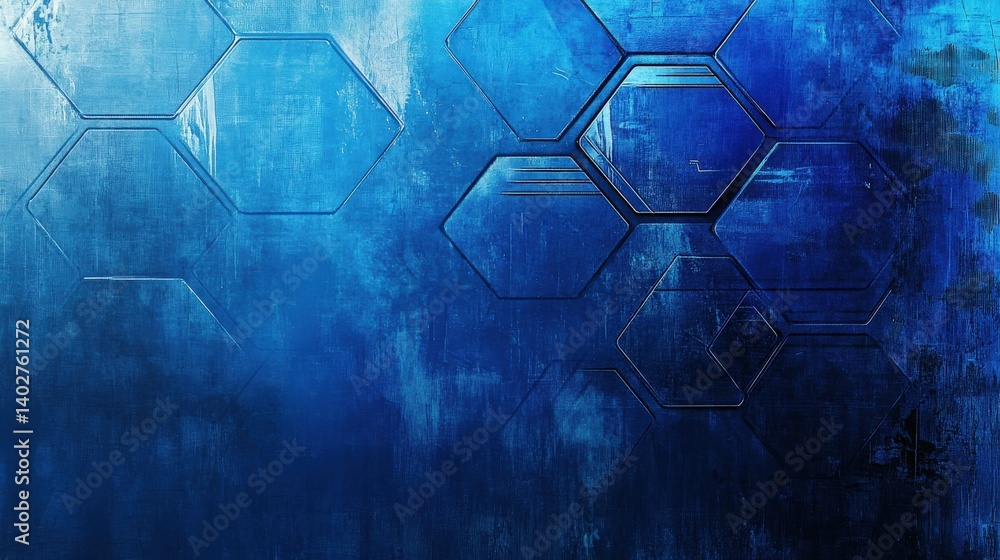 Poster abstract blue textured background with hexagonal patterns and gradients for design use
