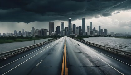 Fototapeta premium Road to the City Under a Stormy Sky