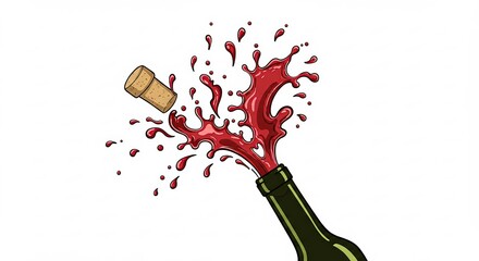 Celebrating national wine day with bursting flavor, cork popping up and vibrant red splash in dynamic composition, for celebration card and promotion