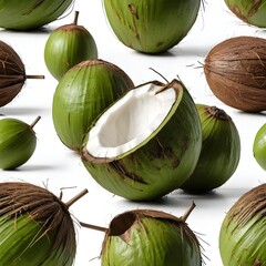 Fresh Green Coconuts on White Background