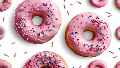 Pink Donuts with Sprinkles on White Background