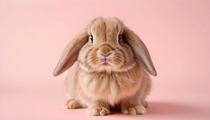 Cute Lop-Eared Rabbit on Pink Background