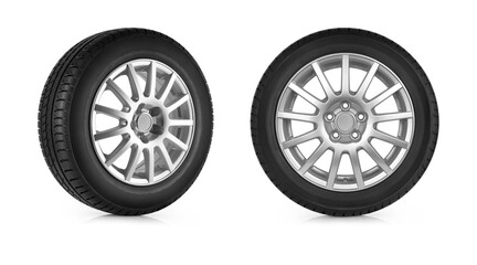 Car wheel, summer tire, on white background
