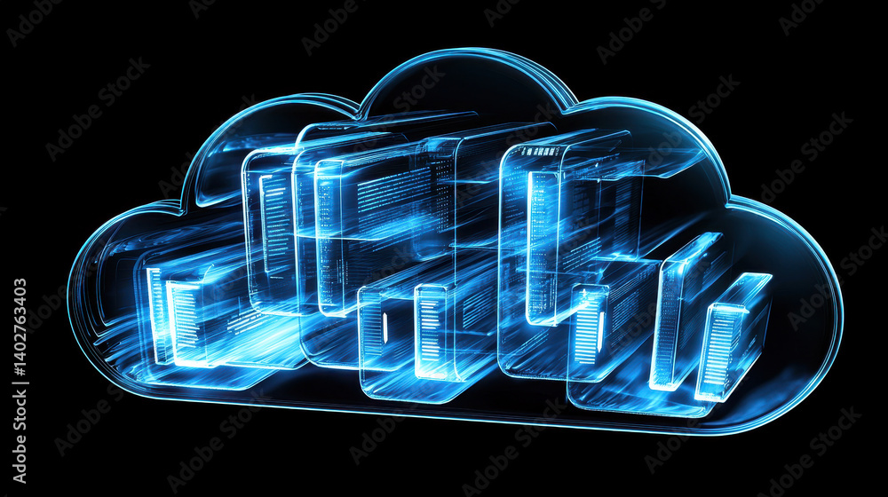 Poster glowing data cloud illustrating digital files in a minimalistic design showcasing the concept of clo