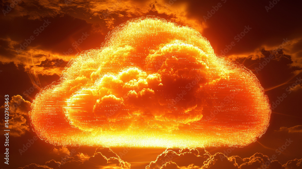 Poster glowing cloud symbol embodies data streams signifying the future of cloud storage technology in a vi