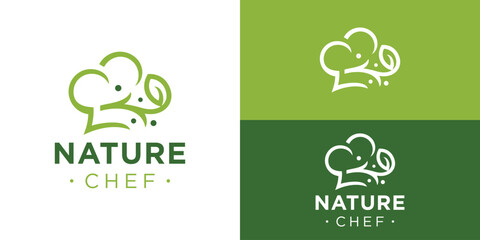 Simple nature chef logo template. Chet hat with nature leaf logo design vector illustration.