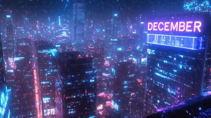 Fototapeta premium A futuristic cityscape displaying the month of December at night time