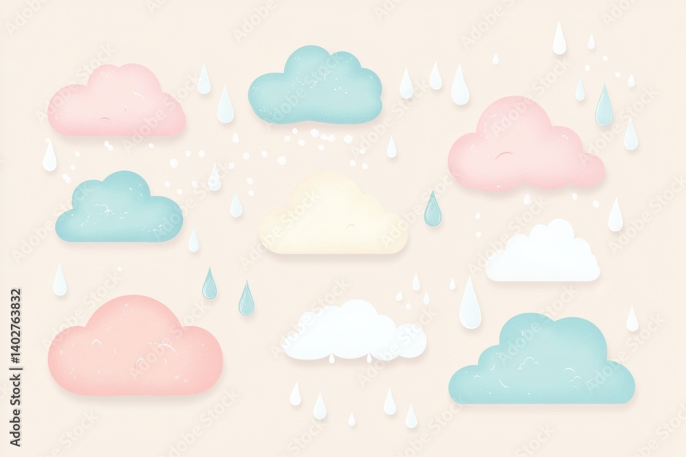 Leinwandbilder pastel clouds accompanied by soft raindrops create a serene atmosphere on a neutral background, perf