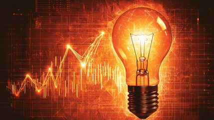 Glowing lightbulb with digital arrows signifies business success and growth potential in a modern setting