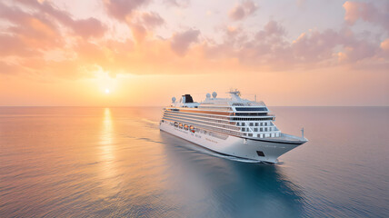 夕焼けと豪華客船