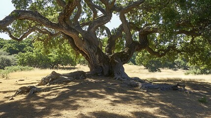 Drought and greenery intersecting at the roots of a resilient tree