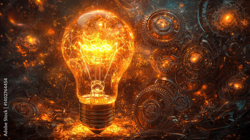 Aufkleber glowing lightbulb surrounded by intricate gears showcases the powerful connection between creativity