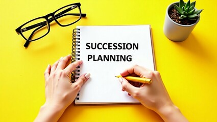   Succession planning. Strategic process of identifying, training, and preparing employees to fill key leadership roles to ensure business continuity and long-term success. A woman writes a notes
 Sa