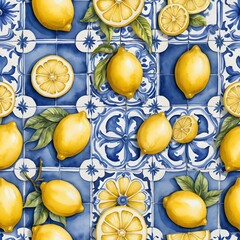 Lemons and Blue and White Portuguese Tiles