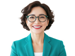 Obraz premium Professional woman smiling confidently in modern business attire, cut out