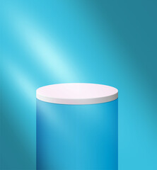 Blue color abstract realisitcs promotion social media product sale podium background design with shadow overlay and light effect. 3D blue podium design vector in an isolated background. 