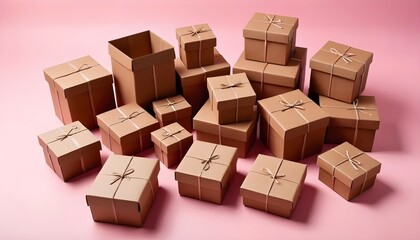 Fototapeta premium Stack of Brown Cardboard Gift Boxes with Twine