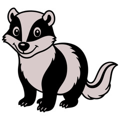 A cute badger  . Black and white vector illustration, emblem, logo, sign