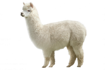 Photorealistic Alpaca Standing in Side Profile with Soft Fur Transparent Background