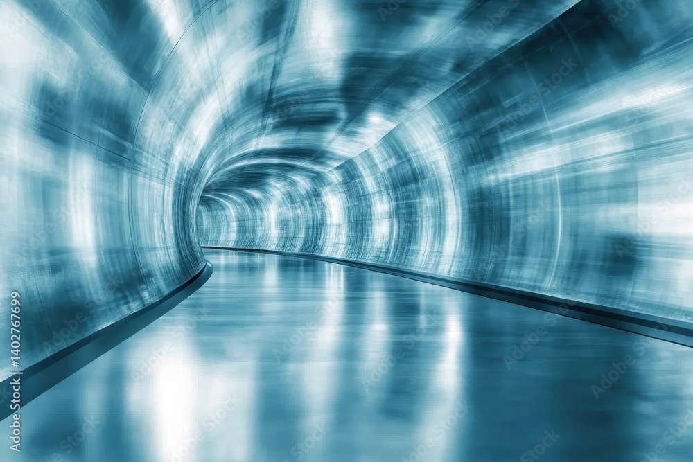 Poster a futuristic tunnel illuminated with blue light creating a dynamic, flowing atmosphere