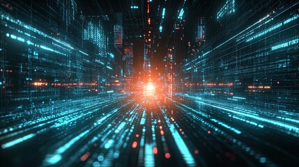 Abstract financial market concept with glowing data, stock charts, and digital analytics on screen, futuristic business vision