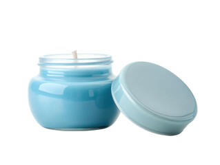 Calming blue scented candle for relaxation and meditation use, cut out
