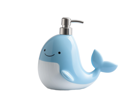 Cute whale-shaped soap dispenser for playful bathroom decor, cut out