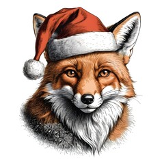Christmas Fox in Santa Hat
