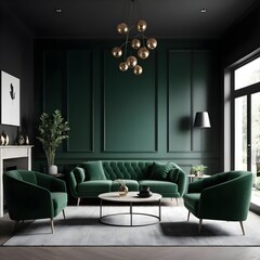 Fototapeta premium Luxurious Emerald Green Living Room Interior