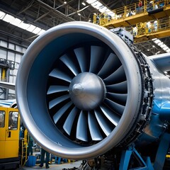 Close-up of Airplane Engine in Hangar