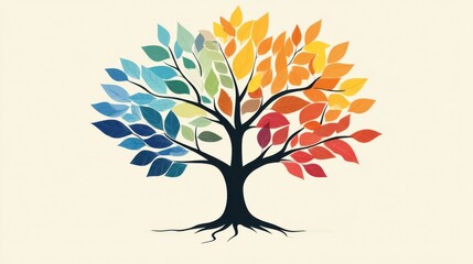 Obraz premium Colorful artistic representation of a tree with vibrant leaves in various shades and tones
