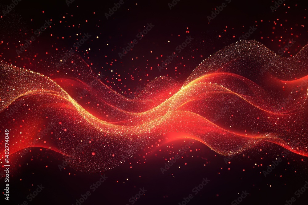 Wall mural abstract golden waves with sparkling particles floating in the darkness