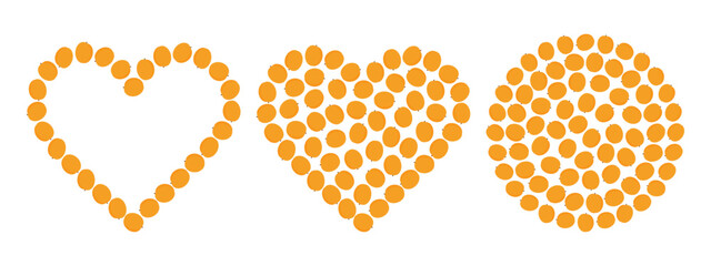 Apricots Heart shapes and Circle Frame border and Filled Backgrounds Copy space Template idea Set